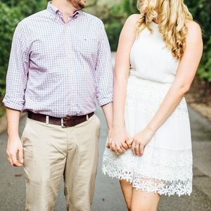 Dina Be White Floral Lace Halter High Neck Dress